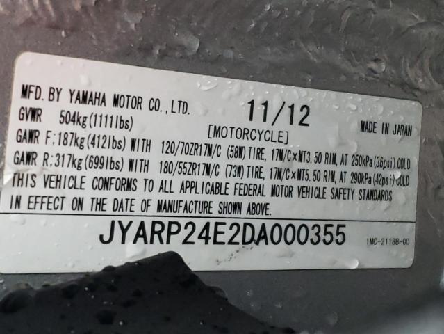 JYARP24E2DA000355 - 2013 YAMAHA FJR1300 A GRAY photo 10