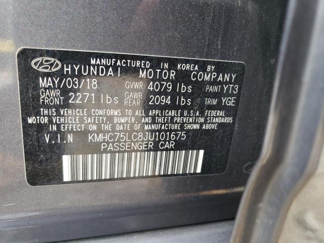 KMHC75LC8JU101675 - 2018 HYUNDAI IONIQ SEL GRAY photo 12