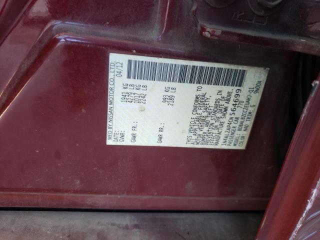 1N4AL2AP4CN564699 - 2012 NISSAN ALTIMA BASE BURGUNDY photo 12