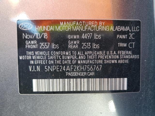 5NPE24AF2KH756767 - 2019 HYUNDAI SONATA SE GRAY photo 13