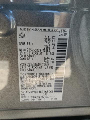 5N1AT2MV3KC829803 - 2019 NISSAN ROGUE S GRAY photo 12