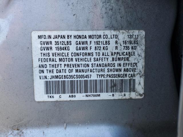 JHMGE8G35CS005457 - 2012 HONDA FIT SILVER photo 12