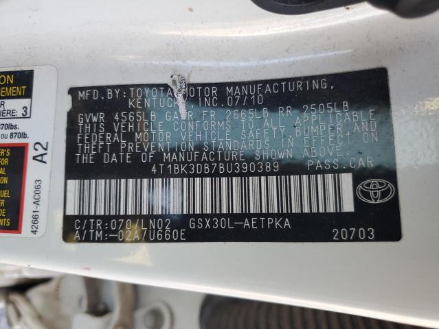 4T1BK3DB7BU390389 - 2011 TOYOTA AVALON BASE 白色 照片 12