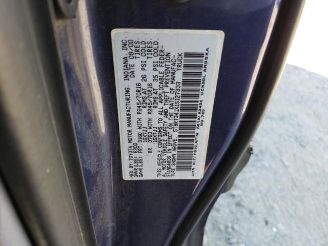 5TBRT341X1S127333 - 2001 TOYOTA TUNDRA ACCESS CAB ლურჯი ფოტო 12