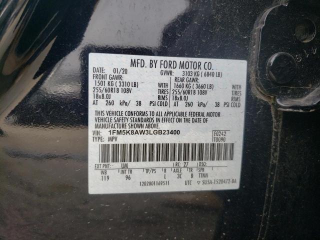 1FM5K8AW3LGB23400 - 2020 FORD EXPLORER POLICE INTERCEPTOR შავი ფოტო 13