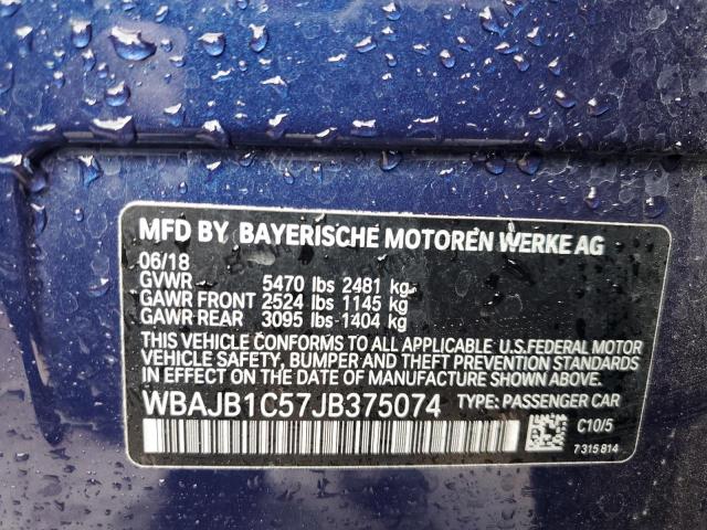 WBAJB1C57JB375074 - 2018 BMW 530XE BLUE photo 13