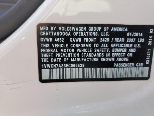 1VWCN7A33EC065539 - 2014 VOLKSWAGEN PASSAT SEL WHITE photo 12