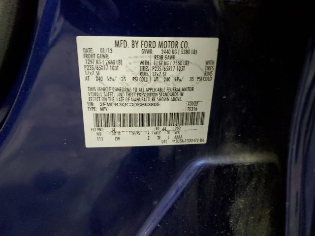 2FMDK3GC3DBB63805 - 2013 FORD EDGE SE BLUE photo 12