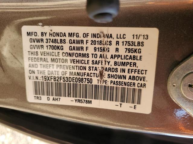 19XFB2F53DE098750 - 2013 HONDA CIVIC LX GRAY photo 13