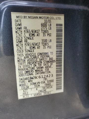 5N1AR18W26C612423 - 2006 NISSAN PATHFINDER LE GRAY photo 13