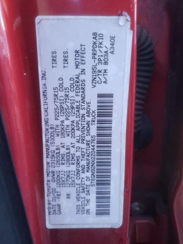 5TEGN92NX2Z044765 - 2002 TOYOTA TACOMA DOUBLE CAB PRERUNNER RED photo 12