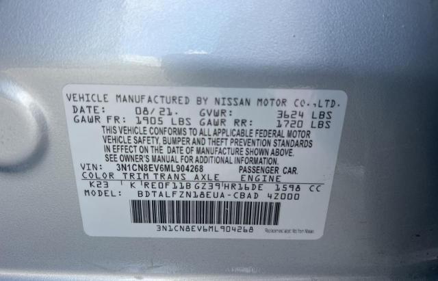 3N1CN8EV6ML904268 - 2021 NISSAN VERSA SV SILVER photo 10