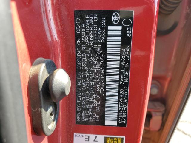 JTDKARFP0H3019057 - 2017 TOYOTA PRIUS PRIM 红色 照片 12