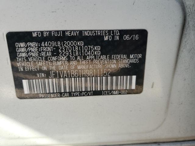 JF1VA1B61H9811152 - 2017 SUBARU WRX WHITE photo 13