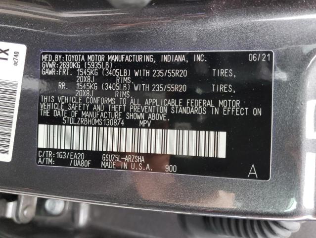 5TDLZRBH0MS130874 - 2021 TOYOTA HIGHLANDER XSE GRAY photo 13