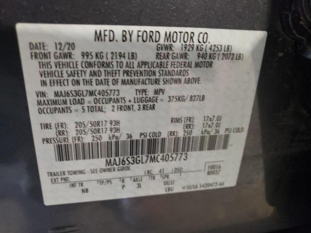 MAJ6S3GL7MC405773 - 2021 FORD ECOSPORT SE GRAY photo 12
