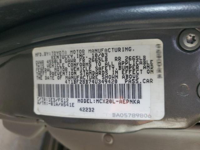 4T1BF28B74U349420 - 2004 TOYOTA AVALON XL GRAY photo 12