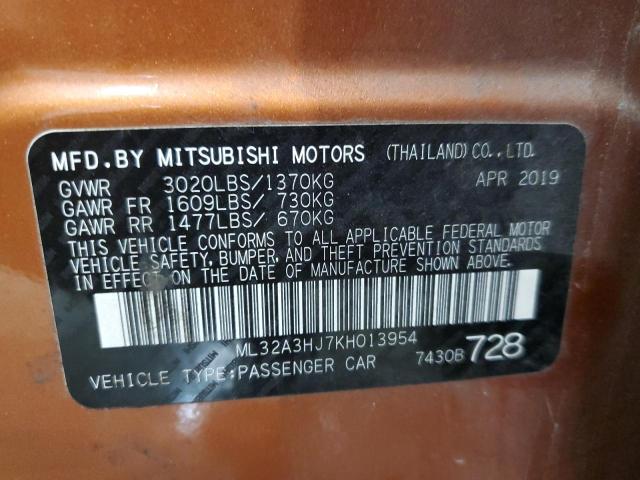 ML32A3HJ7KH013954 - 2019 MITSUBISHI MIRAGE ES ORANGE photo 12