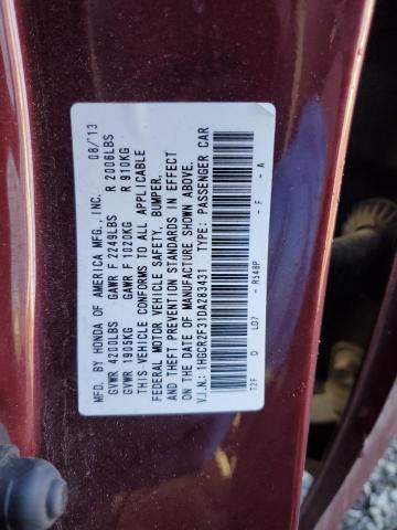 1HGCR2F31DA283431 - 2013 HONDA ACCORD LX BURGUNDY photo 12