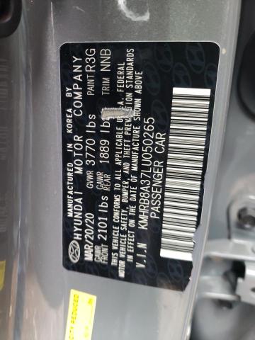 KMHRB8A37LU050265 - 2020 HYUNDAI VENUE SE GRAY photo 12