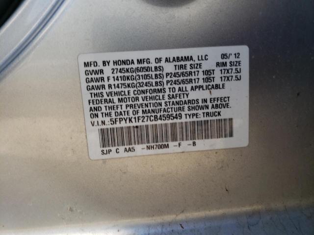 5FPYK1F27CB459549 - 2012 HONDA RIDGELINE RT SILVER photo 13