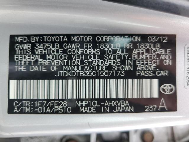 JTDKDTB35C1507173 - 2012 TOYOTA PRIUS C SILVER photo 12