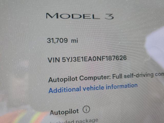 5YJ3E1EA0NF187626 - 2022 TESLA MODEL 3 CHARCOAL photo 9