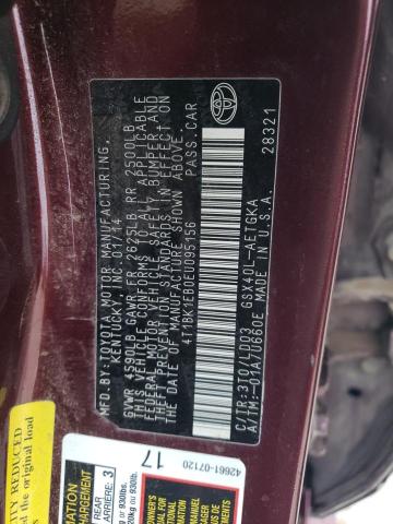 4T1BK1EB0EU095156 - 2014 TOYOTA AVALON BASE 栗色 照片 12