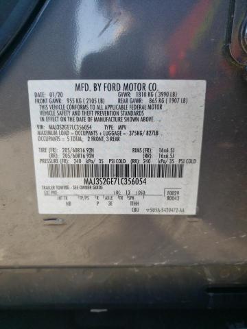 MAJ3S2GE7LC356054 - 2020 FORD ECOSPORT SE GRAY photo 12