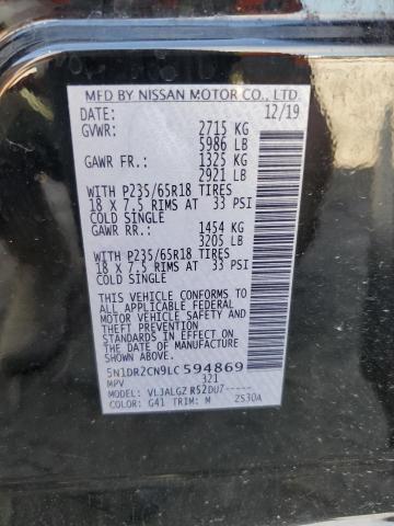 5N1DR2CN9LC594869 - 2020 NISSAN PATHFINDER SL BLACK photo 12