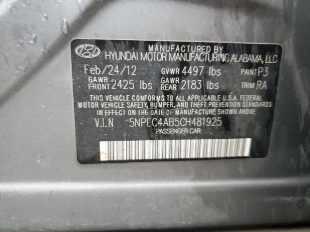 5NPEC4AB5CH481925 - 2012 HYUNDAI SONATA SE GRAY photo 13