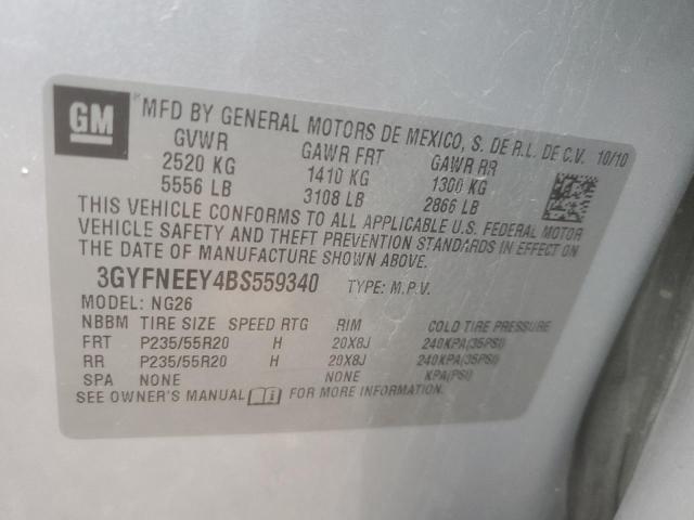 3GYFNEEY4BS559340 - 2011 CADILLAC SRX PERFORMANCE COLLECTION Күміс фото 12