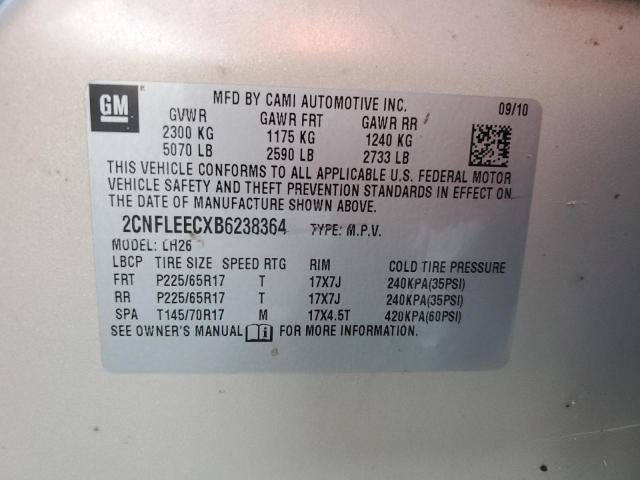 2CNFLEECXB6238364 - 2011 CHEVROLET EQUINOX LT CREAM photo 13