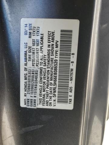 5FNRL5H66EB086539 - 2014 HONDA ODYSSEY EXL GRAY photo 13
