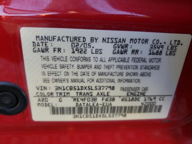 3N1CB51DX5L537798 - 2005 NISSAN SENTRA 1.8 RED photo 12