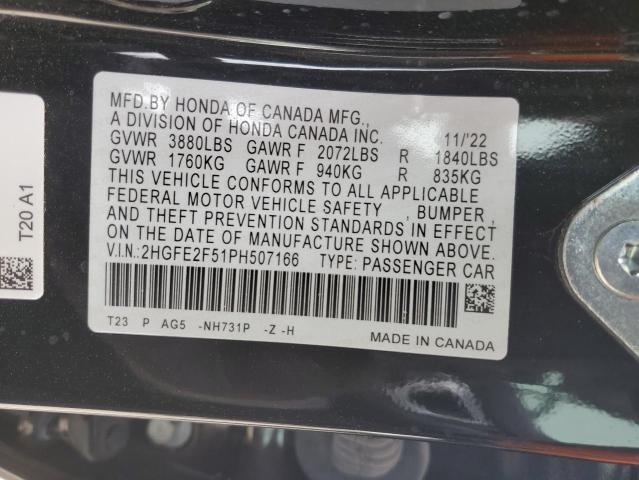 2HGFE2F51PH507166 - 2023 HONDA CIVIC SPORT 黑色 照片 12