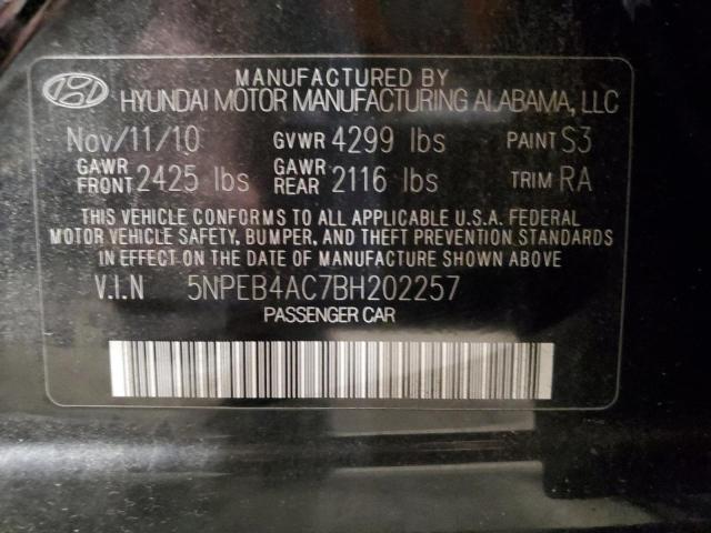 5NPEB4AC7BH202257 - 2011 HYUNDAI SONATA GLS BLACK photo 12