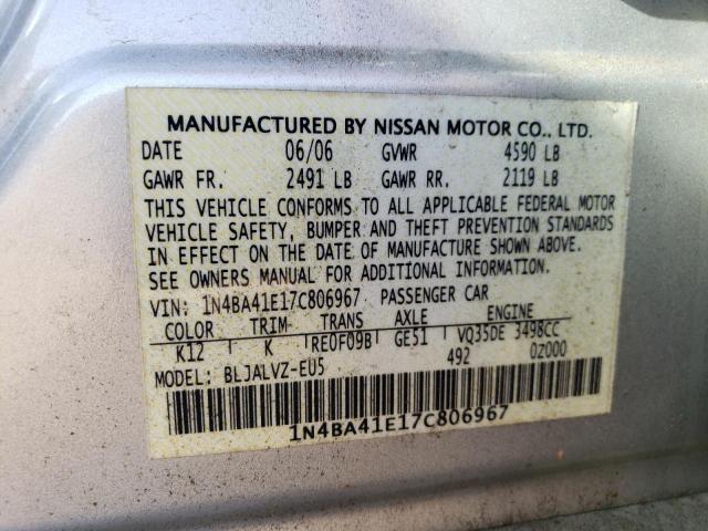 1N4BA41E17C806967 - 2007 NISSAN MAXIMA SE SILVER photo 12