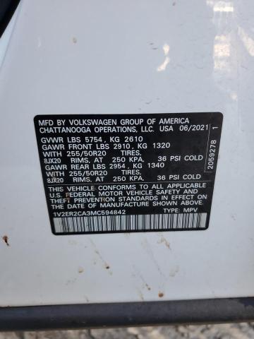 1V2ER2CA3MC594842 - 2021 VOLKSWAGEN ATLAS SEL WHITE photo 14