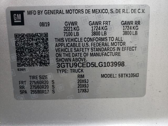 3GTU9CED5LG103998 - 2020 GMC SIERRA K1500 ELEVATION GRAY photo 13