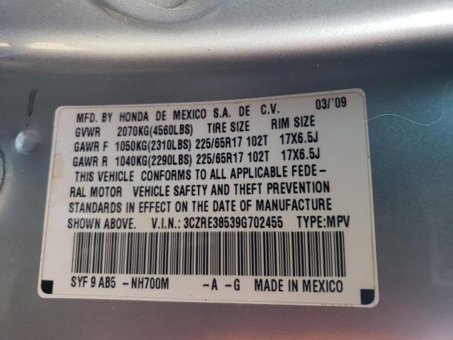 3CZRE38539G702455 - 2009 HONDA CR-V EX SILVER photo 12