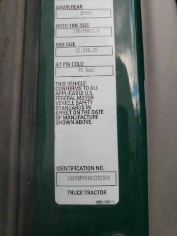 1XKYDP9XXKJ251500 - 2019 KENWORTH CONSTRUCTI T680 GREEN photo 10