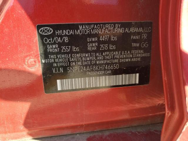 5NPE24AF8KH746650 - 2019 HYUNDAI SONATA SE RED photo 12