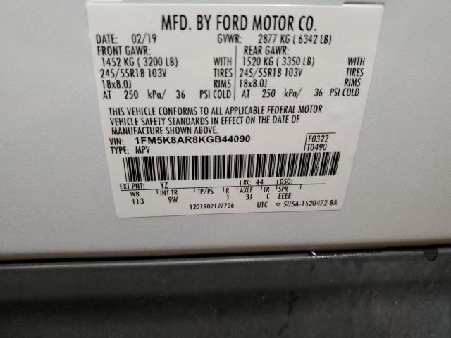 1FM5K8AR8KGB44090 - 2019 FORD EXPLORER POLICE INTERCEPTOR WHITE photo 12