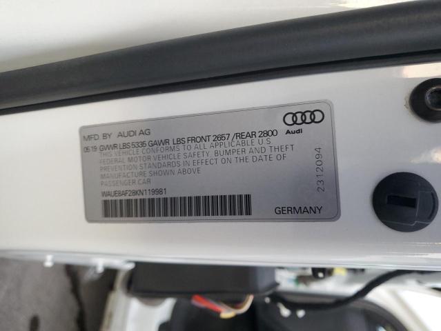 WAUE8AF28KN119981 - 2019 AUDI A6 PREMIUM PLUS WHITE photo 13