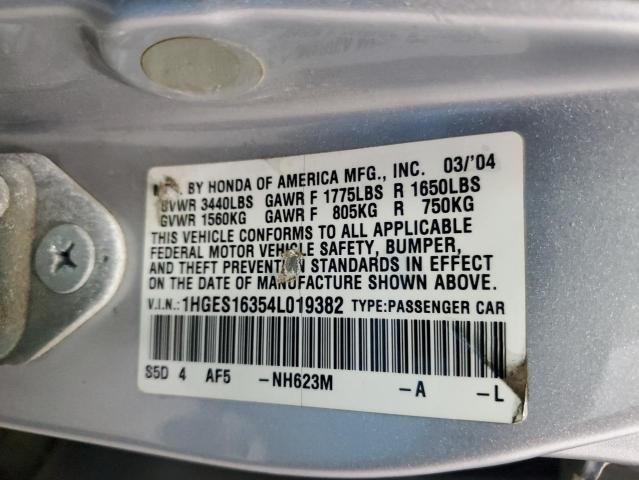 1HGES16354L019382 - 2004 HONDA CIVIC DX VP فضي صورة 13