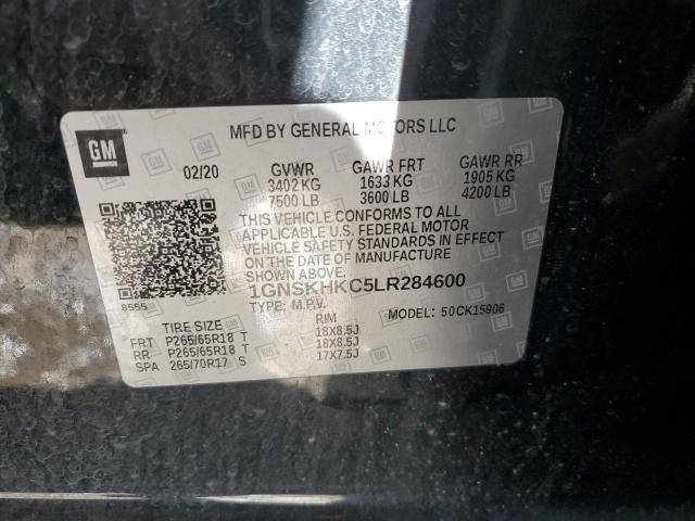 1GNSKHKC5LR284600 - 2020 CHEVROLET SUBURBAN K1500 LT BLACK photo 13