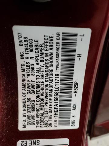 1HGFA16868L011719 - 2008 HONDA CIVIC EX BURGUNDY photo 13