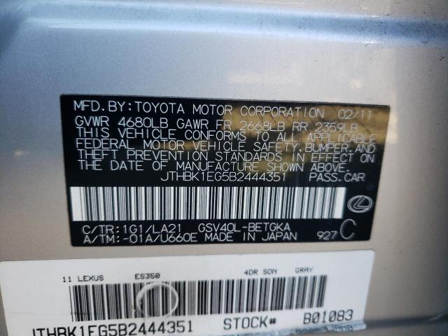 JTHBK1EG5B2444351 - 2011 LEXUS ES 350 SILVER photo 13