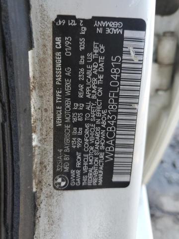 WBACB4318PFL04815 - 1993 BMW 325 I AUTOMATIC WHITE photo 12